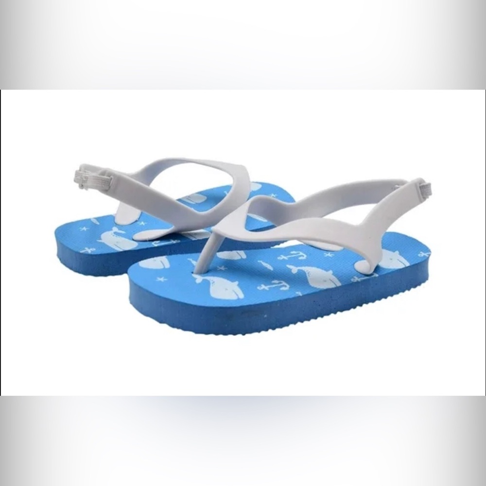 Kids Whale Print Flip Flop Sandals - Blue and White